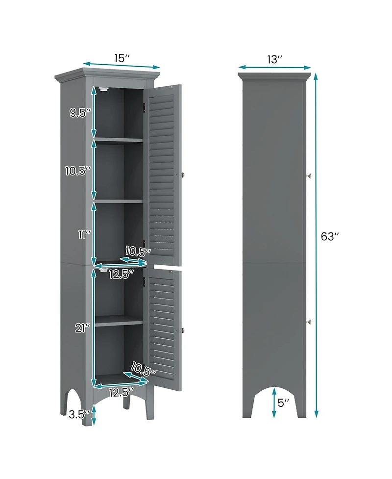 sumyeg Tall Bathroom Floor Storage Cabinet with Shutter Doors and Adjustable Shelf