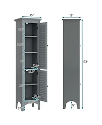 sumyeg Tall Bathroom Floor Storage Cabinet with Shutter Doors and Adjustable Shelf