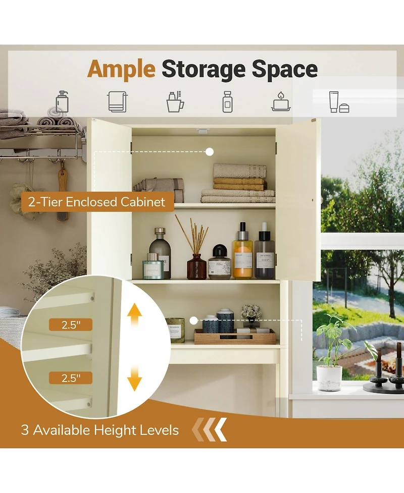 sumyeg Over The bath fixture Storage Cabinet with Fluted Doors Space Saving Organizer