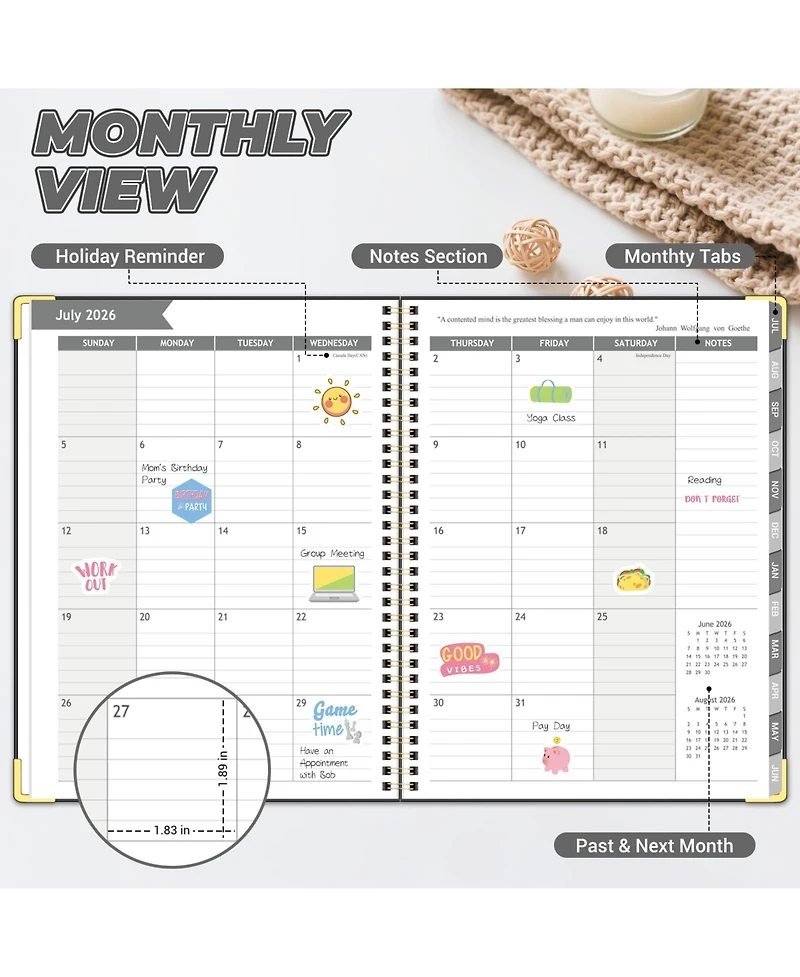 Gnuadz Academic Planner 2026-2027 Weekly Monthly Hardcover Tabs