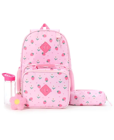 Rainbow Sugar Girls' Watercolor Elevated Backpack With Lunchbox , Pencil Case Set, Water Bottle with Lavender Lid and Carabinar, 5-Piece Set