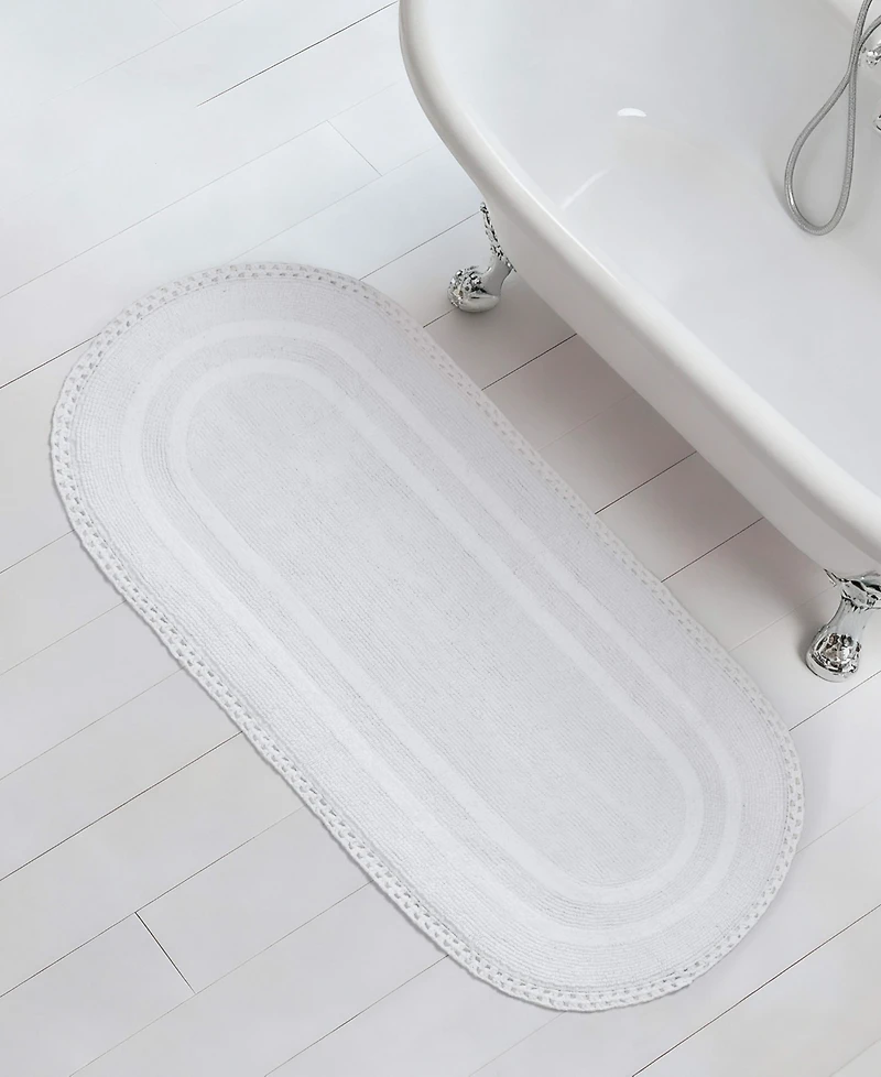 Laura Ashley Camilla Crochet Border Oval Bath Mat, 24" x 60"