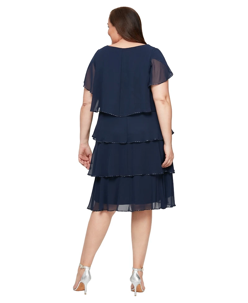 Sl Fashions Plus Crewneck Bugle Bead Tier Dress