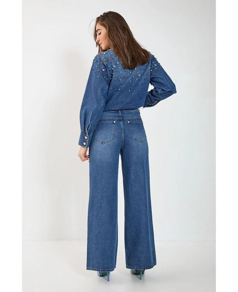 Nasty Gal Women's Denim Jewel Baggy Jeans