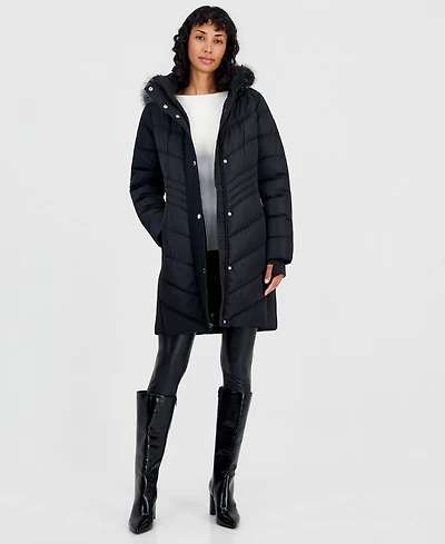 Michael Kors Women's Hooded Faux-Fur Trim Puffer Coat