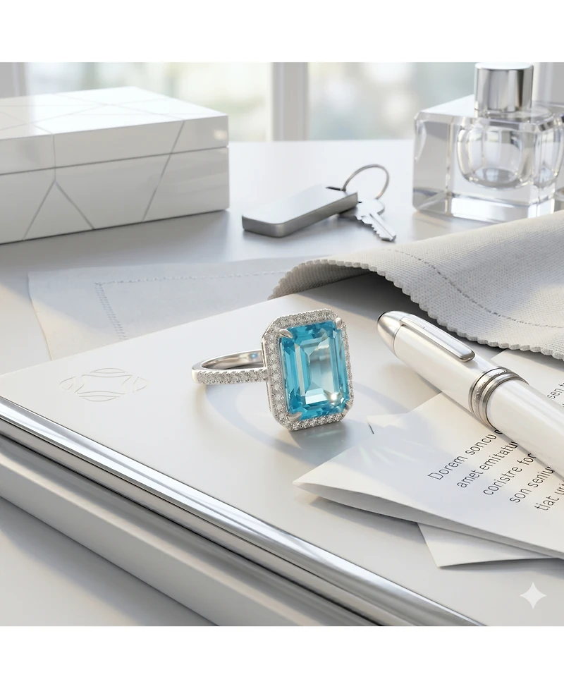 Simona Elegant Emerald-Cut Halo Cz Ring