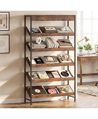 Gymax 6-Tier Bookshelf Industrial Tall Bookcase with Angled Shelves and Metal Frame