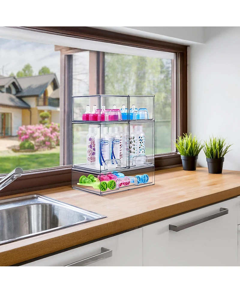 Sorbus 12 Small Clear Stackable Pull-Out Storage Organizer Bins for Baby Bottles, Bathroom, Kitchen and More