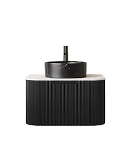 Sillysis Wall Mounted Bathroom Vanity with Sintered Stone Top, Ceramic Round Sink, Stripe Drawer
