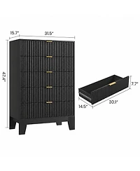homfan 5 Drawer Dresser for Bedroom, Fluted Chest with Metal Handle, Modern Wooden Tv Stand, Clothes Storage Organizer Hallway, Entryway