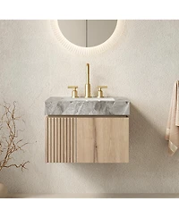 Sillysis Mounted Bathroom Vanity with Italian Sintered Stone Top, 3-Hole Ceramic Sink, Soft Close Storage Cabinet, Pre-assembled