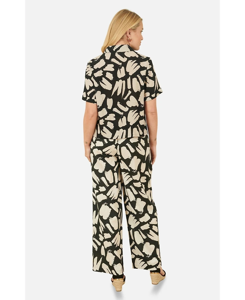 Yumi Women's High Waisted Printed Wide Leg Trousers