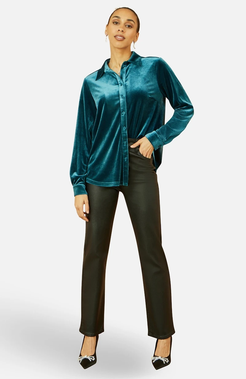 Yumi Women's Velvet Relaxed Fit Shirt