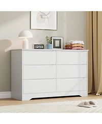 homfan Modern Tall 6-Drawer Wooden Dresser, Spacious Storage Chest with Wide Top for Bedroom, Living Room and Hallway