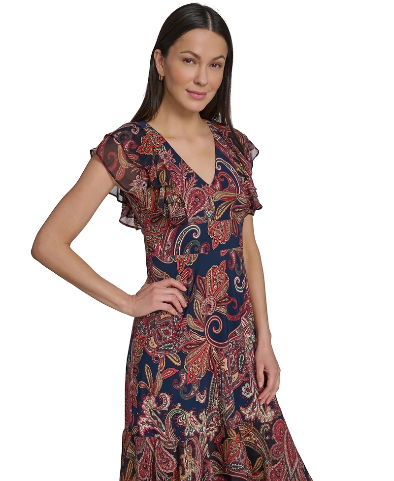 Tommy Hilfiger Women's Paisley Print Flutter-Sleeve Dress