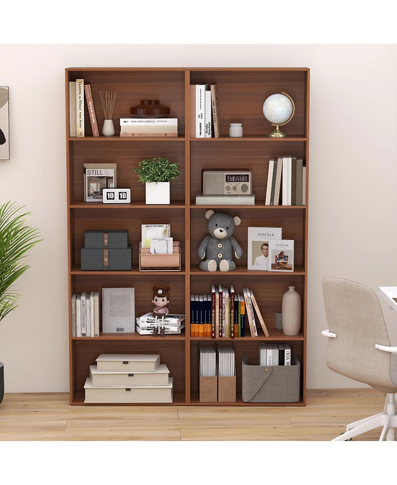 Gymax 2PCS 5-Tier Freestanding Open Bookshelf w/2 Anti-tipping Devices for Living Room