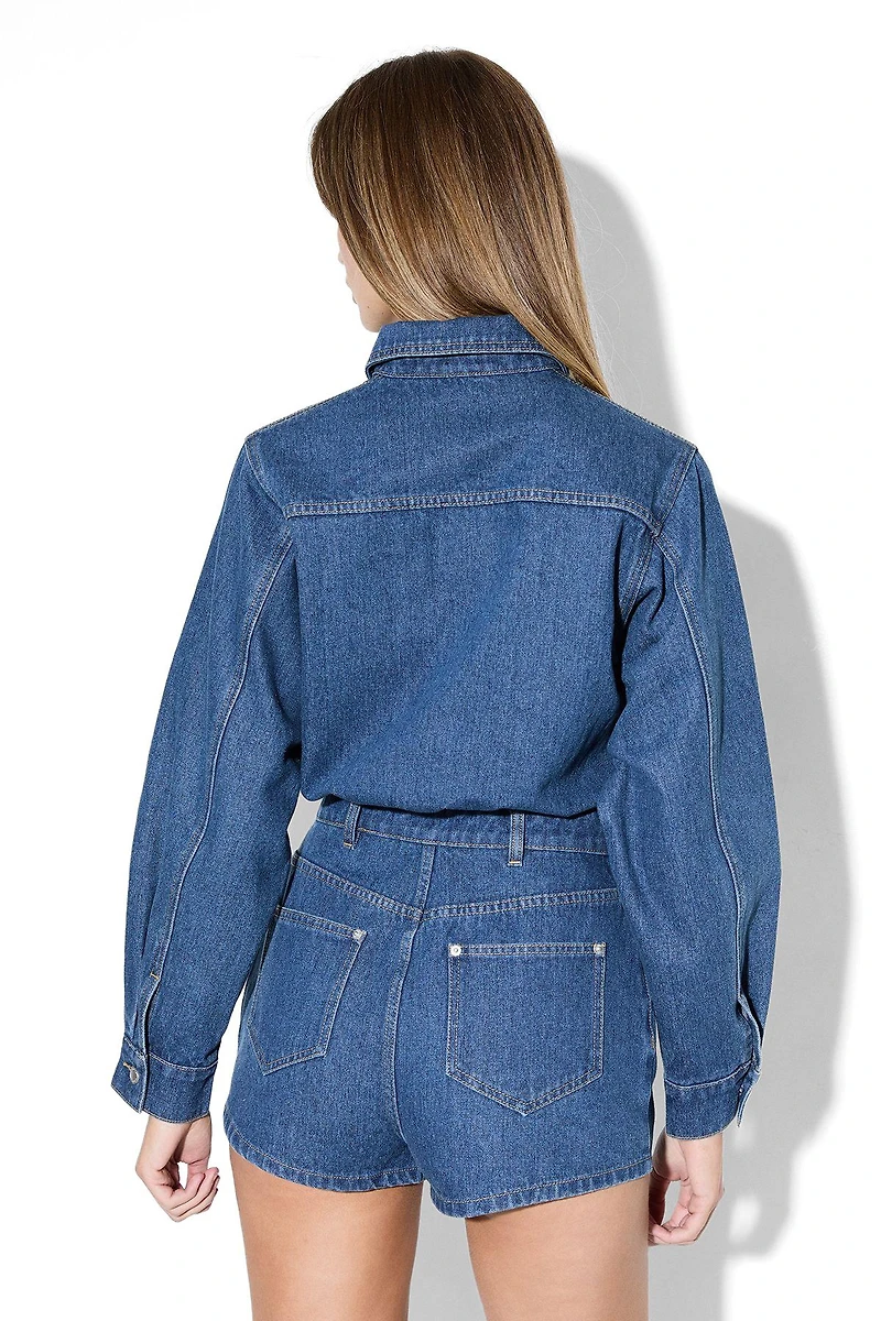 MissPap Women's Structured Shoulder Denim Playsuit