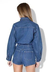 MissPap Women's Structured Shoulder Denim Playsuit