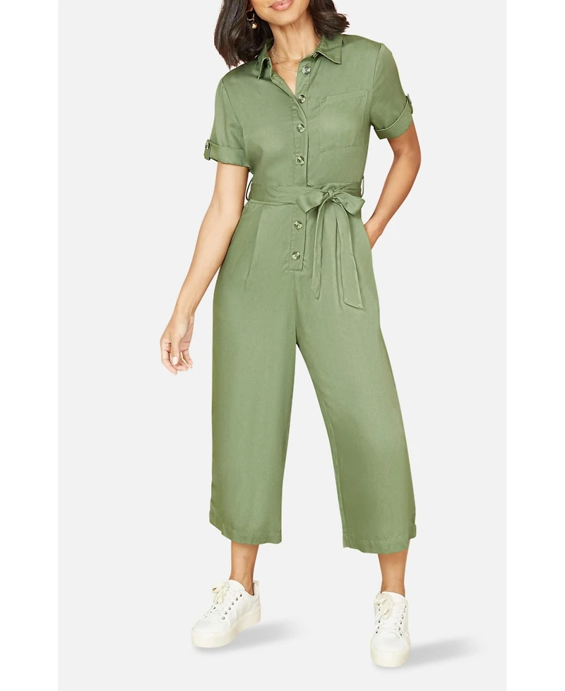 Yumi Women's Structured Belted Cropped Jumpsuit