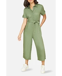 Yumi Women's Structured Belted Cropped Jumpsuit