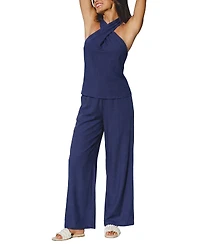 Cupshe Women's Criss-Cross Halter Neck Tank Top and High-Waisted Wide Leg Pants Outfits