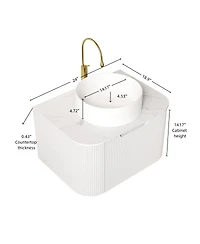 Sillysis Wall Mounted Bathroom Vanity with Sintered Stone Top, White Round Ceramic Sink, Striped Drawer