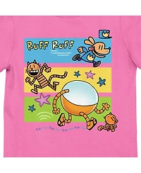 Dog Man Li'l Petey and 80-hd running on Pink Short Sleeve Girls T-Shirt-xl