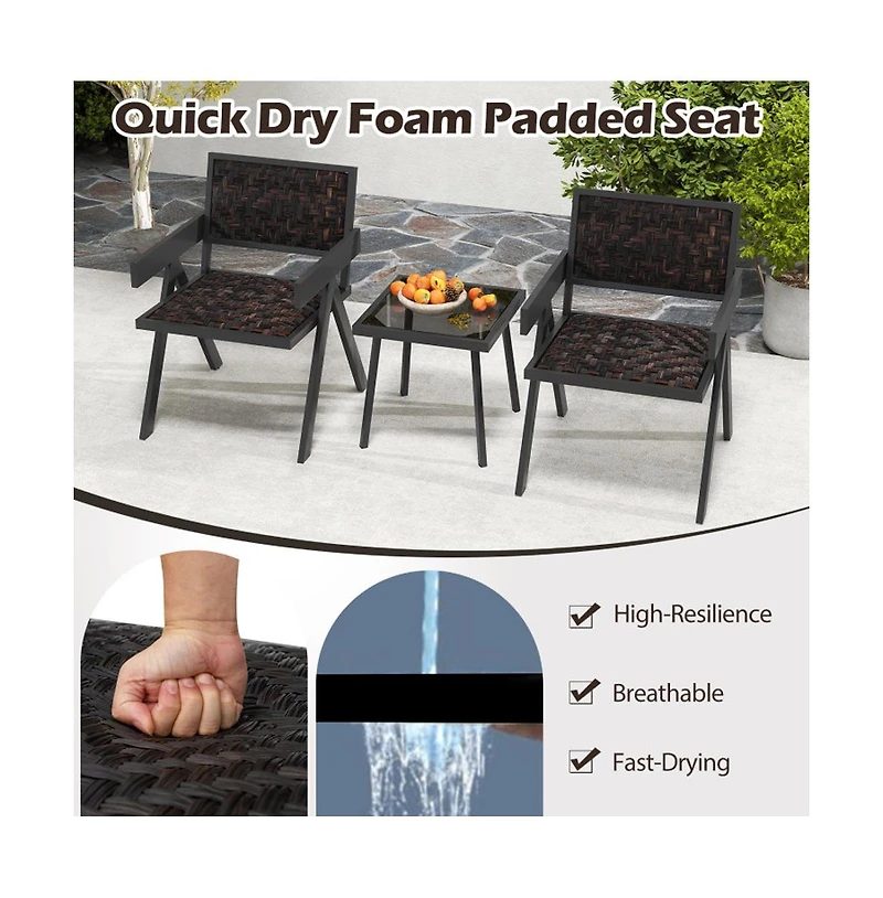 Boyel Living 3 Pieces Patio Pe Wicker Bistro Set with Quick-Drying Foam