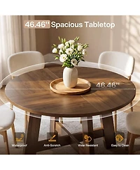 Tribesigns Round Dining Table for for 4-6 People, 47-Inch Circle Kitchen Table with Reinforced Cross Brace, Farmhouse Dining Room Furniture
