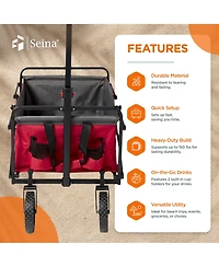 Seina 150lb Capacity Folding Collapsible Steel Utility Wagon Cart, Red/Gray