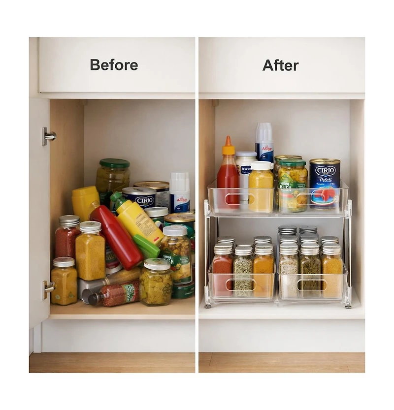 Sorbus 2 Pack 2-Tier Pull-Out Pantry Organizers Storage Drawers - for Pantry, Kitchen and Under Sink