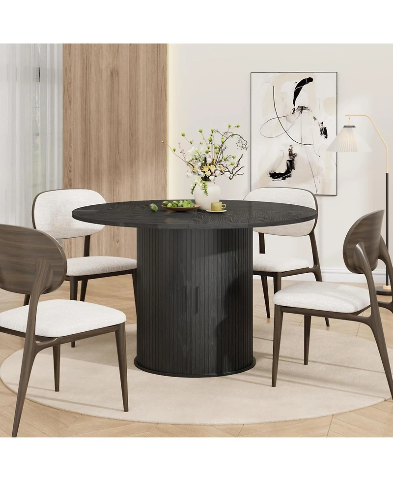 gaomon Modern Round Dining Table for with 2-Layer Storage Shelf, Sliding Wood Door - Space-Saving, Finish for Kitchen and Dining Room