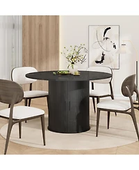 gaomon Modern Round Dining Table for with 2-Layer Storage Shelf, Sliding Wood Door - Space-Saving, Finish for Kitchen and Dining Room