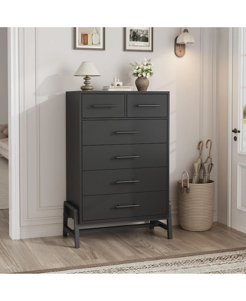homfan Tall 6-Drawer Entryway Storage Cabinet, Freestanding Wooden Dresser for Bedroom, Living Room and Foyer