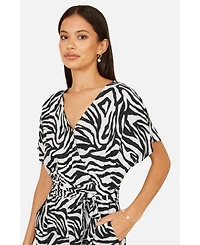 Yumi Women's Zebra Print Relaxed Jumpsuit