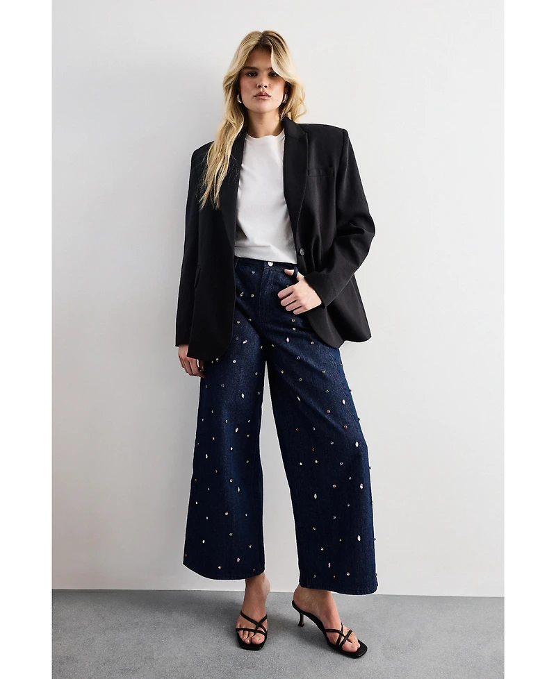 Warehouse Women's Hotfix Embellished Wide Leg Jean