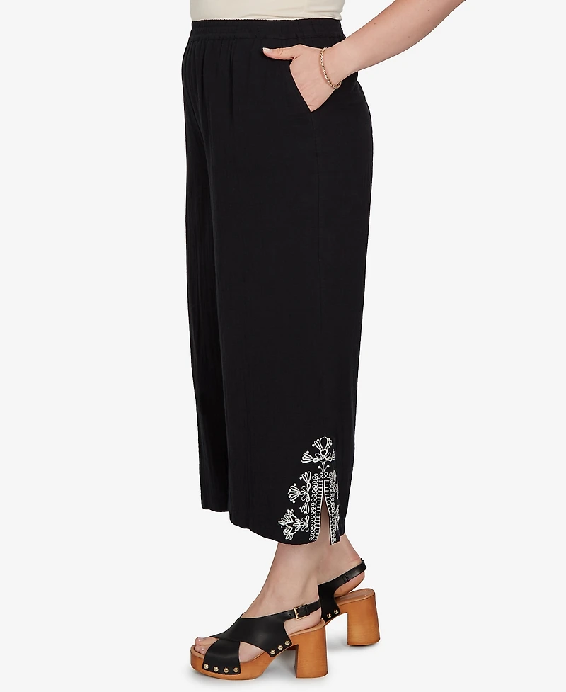 Ruby Rd. Plus Embroidered Gauze Relaxed Elastic Waist Pants
