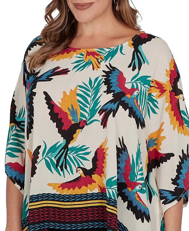 Ruby Rd. Plus Paradise Birds Printed Crepe T-Shirt