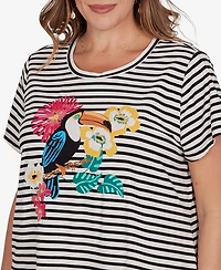 Ruby Rd. Plus Embellished Toucan Stripe Knit T-Shirt