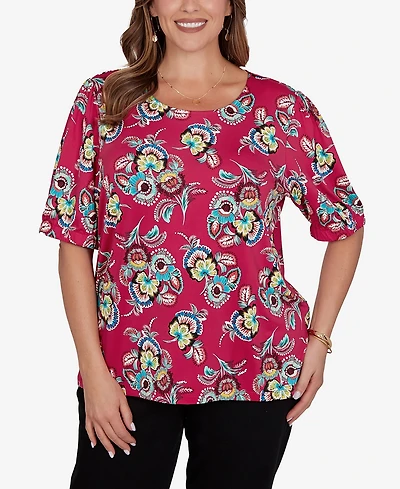 Ruby Rd. Plus Etched Floral Puff Print T-Shirt