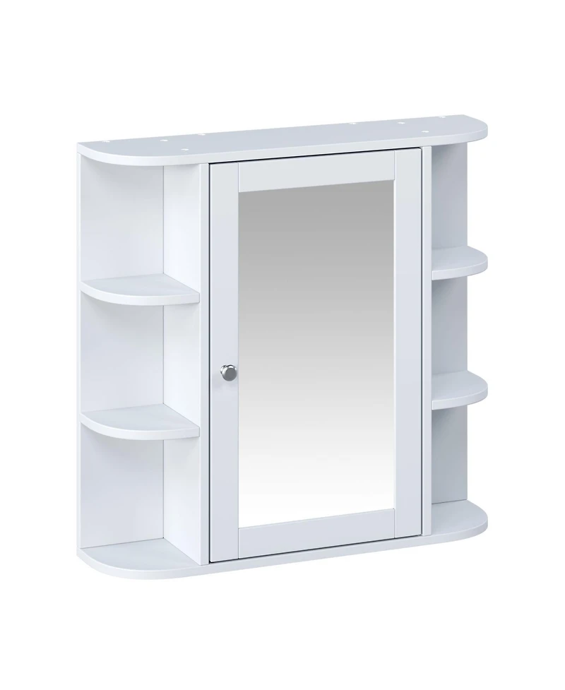 Busdays Bathroom Wall Storage Cabinet with Mirror Medicine Cabinet Adjustable Wood Shelf and Doors Mounted Storage with 6 Open Shelves