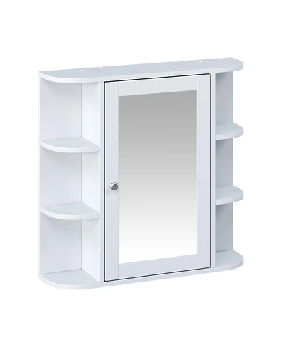 Busdays Bathroom Wall Storage Cabinet with Mirror Medicine Cabinet Adjustable Wood Shelf and Doors Mounted Storage with 6 Open Shelves