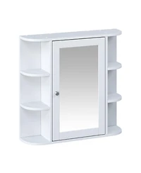Busdays Bathroom Wall Storage Cabinet with Mirror Medicine Cabinet Adjustable Wood Shelf and Doors Mounted Storage with 6 Open Shelves
