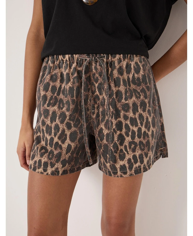 Hush Women's Betty Leopard Pull On Denim Shorts