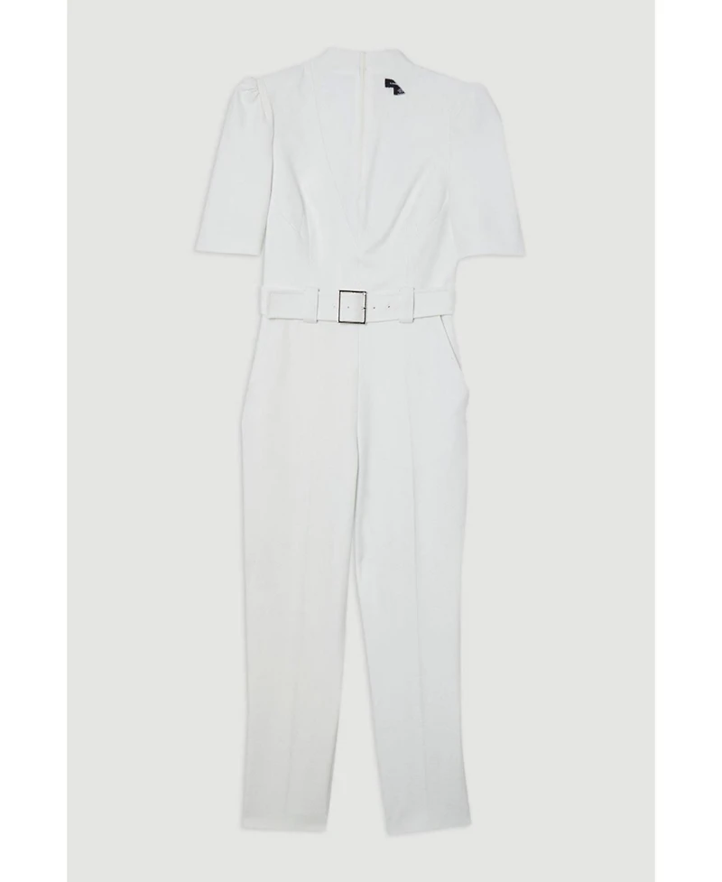 Karen Millen Women's Structured Crepe Forever Belted Jumpsuit