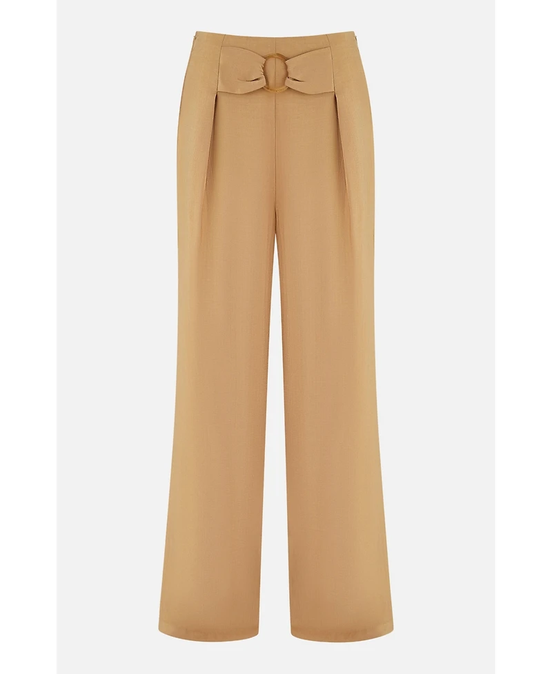Yumi Women's Buckle Detail Wide Leg Pants