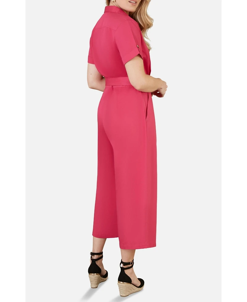 Yumi Women's Button Up Utility Style Jumpsuit