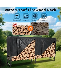 gaomon 8 ft Firewood Rack, Steel Log Holder for Outdoor Storage, Patio, Fireplace and Backyard with Waterproof Cover