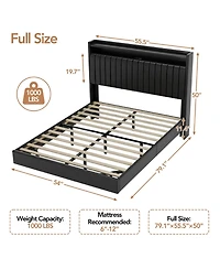 homfan floating platform bed frame with hidden legs, app-controlled Rgb Led lighting, headboard shelf, charging station, no box spring needed