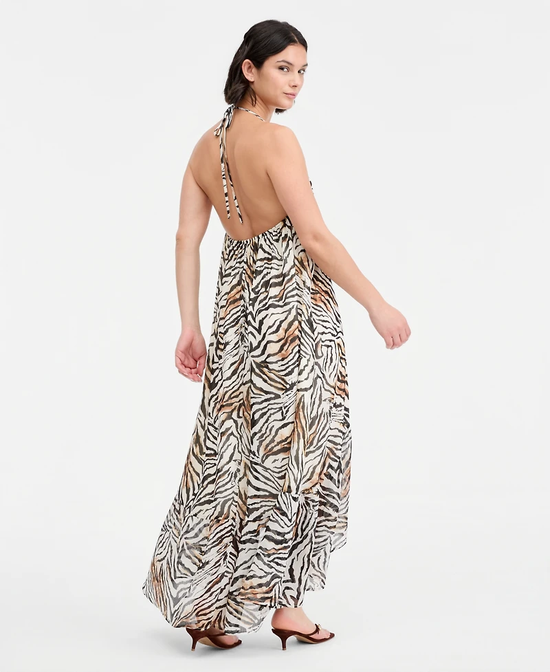 Bar Iii Women's Zebra Print Chiffon Halter High-Low Dress, Macy's Exclusive